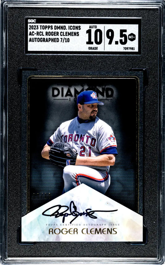 Graded 2023 Topps Diamond Icons Roger Clemens Toronto Blue Jays baseball card with autograph