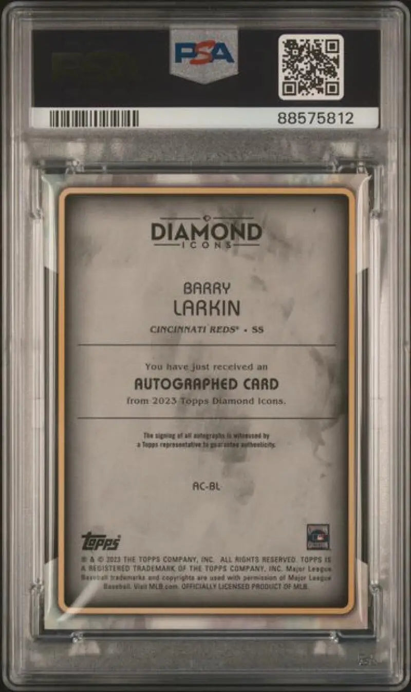 PSA-graded baseball card back showing Diamond Icons and Larkin, Topps Diamond Icons