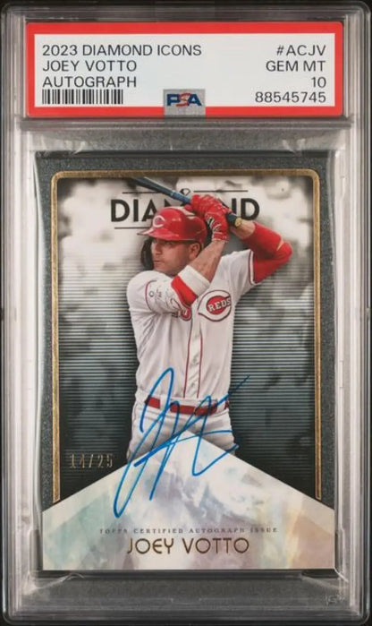 PSA 10 GEM MINT Joey Votto autographed baseball card 14/25 Cincinnati Reds Diamond Icons