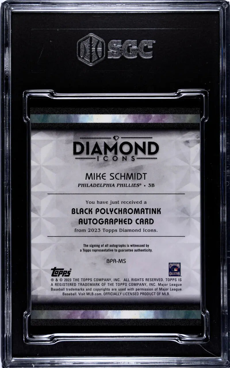 Black protective card holder case with SGC branding for Mike Schmidt Topps Diamond Icons card