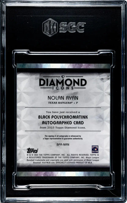 Black and silver trading card holder for 2023 Topps Diamond Icons Nolan Ryan Texas Rangers card