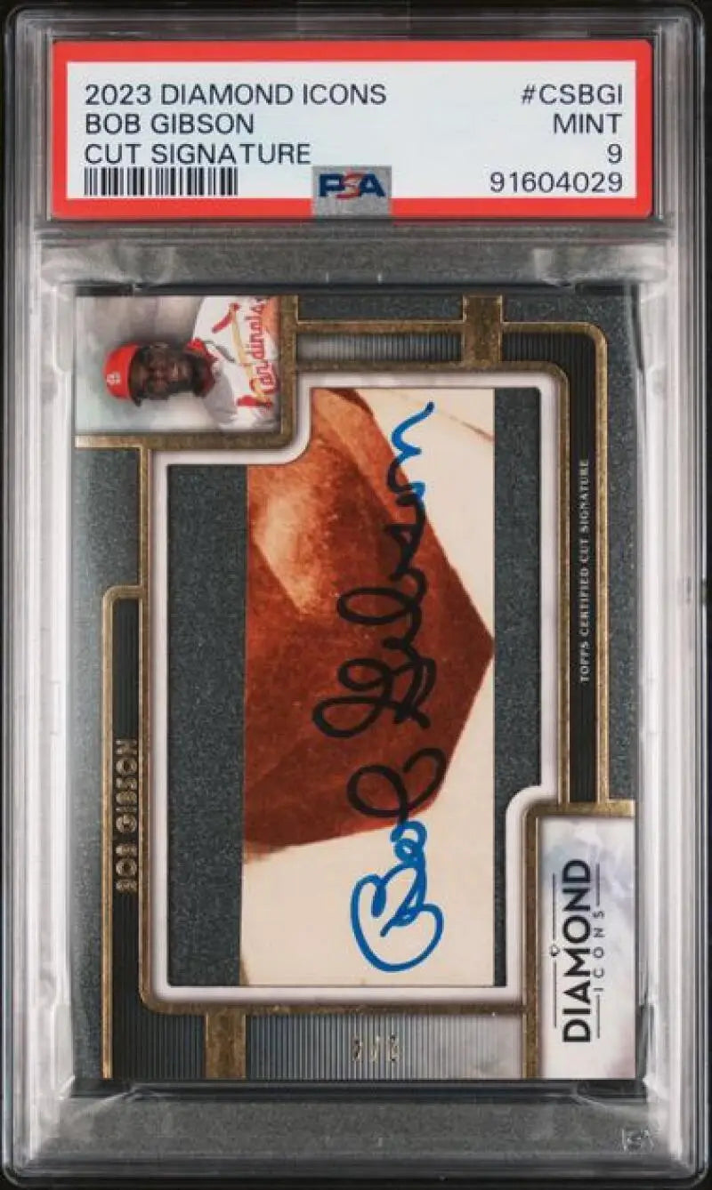 PSA-graded 2023 Topps Diamond Icons Bob Gibson Autograph and Relic Baseball Card