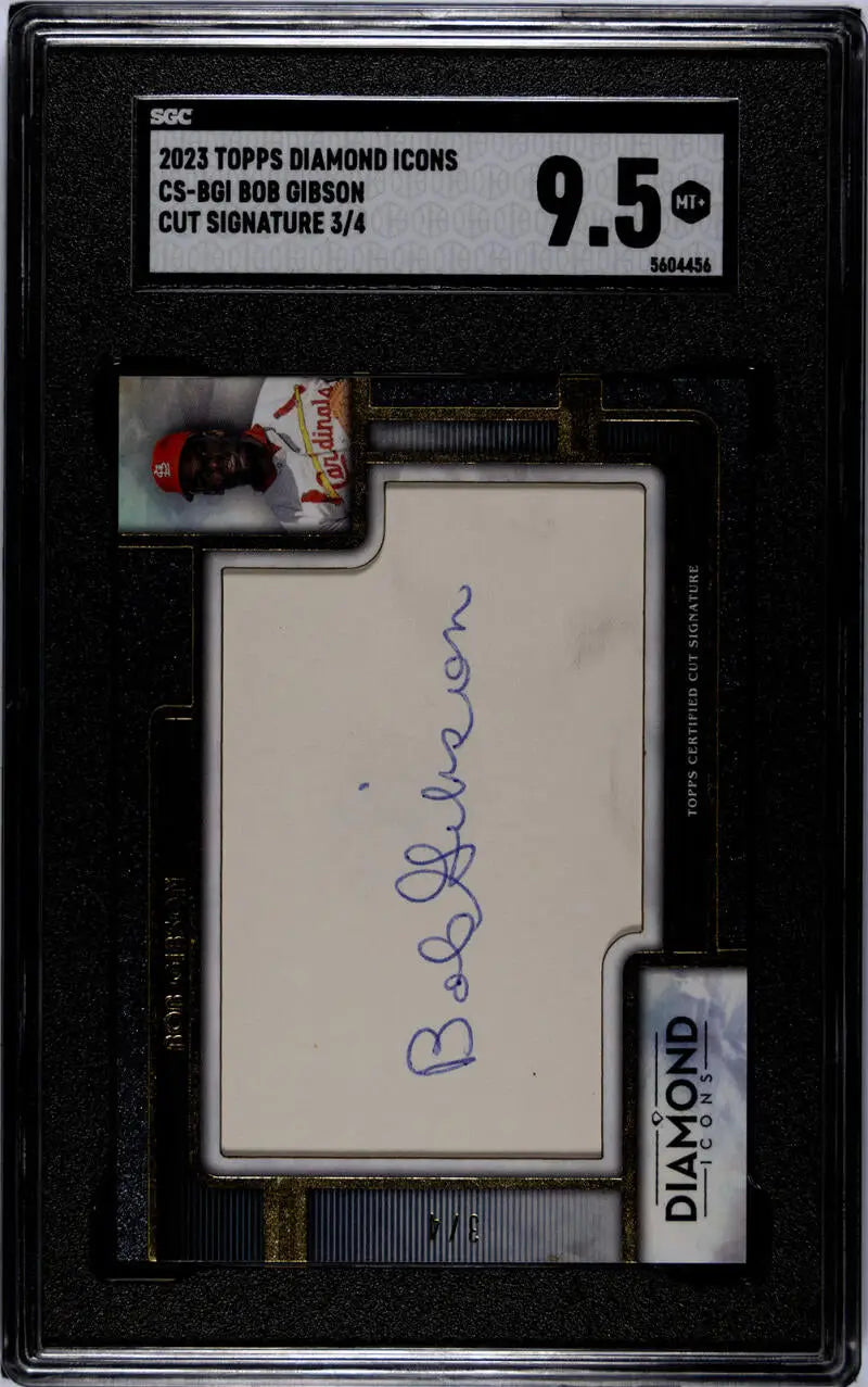 Graded BGS 9.5 Topps Diamond Icons cut signature card of Bob Gibson in protective holder