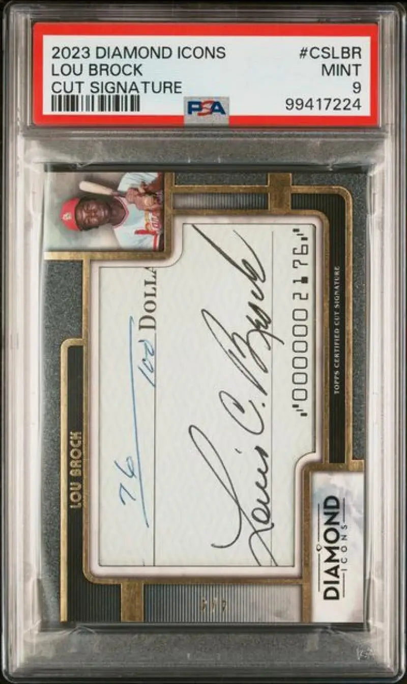 PSA-graded Lou Brock baseball card with cut signature in protective holder