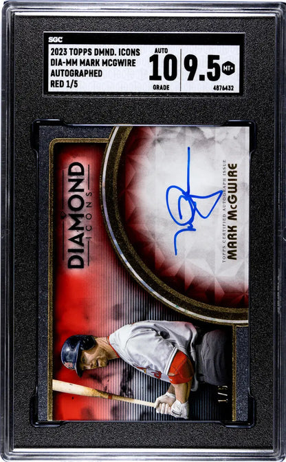 Graded Topps Diamond Icons Mark McGwire SGC 9.5 MINT+ Auto baseball card with red and black design