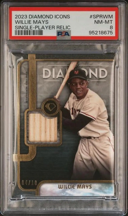 PSA 8 NM-MT Willie Mays Diamond Icons Relic baseball card with bat relic in Giants uniform