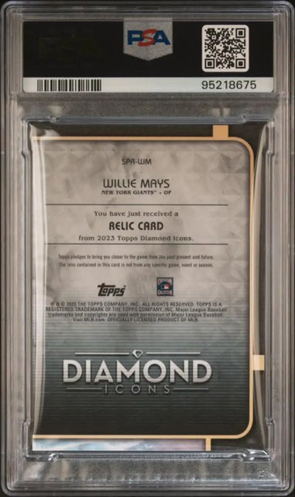 PSA-graded 2023 Topps Diamond Icons Relic SPRWM Willie Mays Baseball Card with QR code