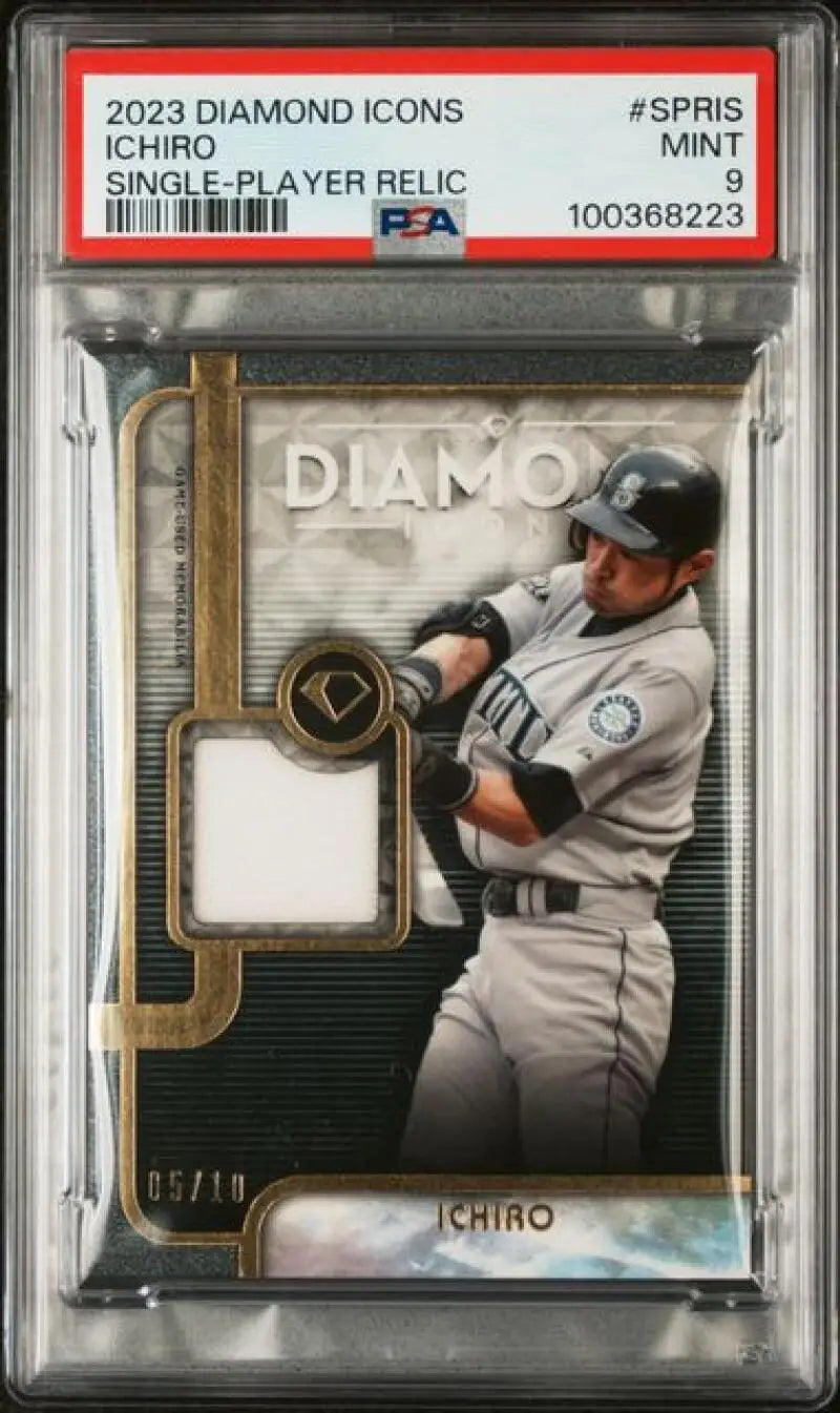 PSA-graded 2023 Topps Diamond Icons baseball card featuring Seattle Mariners Ichiro relic