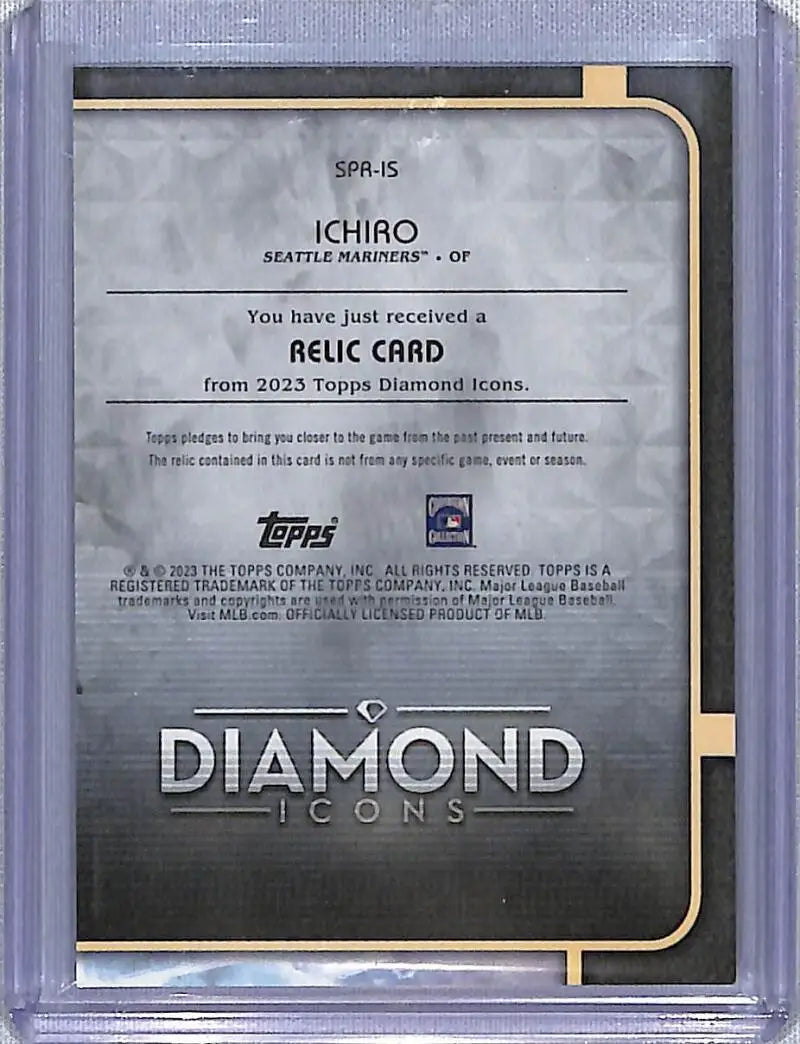 Baseball relic card from 2023 Topps Diamond Icons featuring Ichiro, Mariners