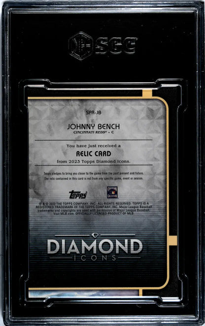 Black protective card holder with Diamond text for Johnny Bench Topps Diamond Icons card