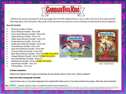 Informational flyer for Garbage Pail Kids trading cards from Original Series 6