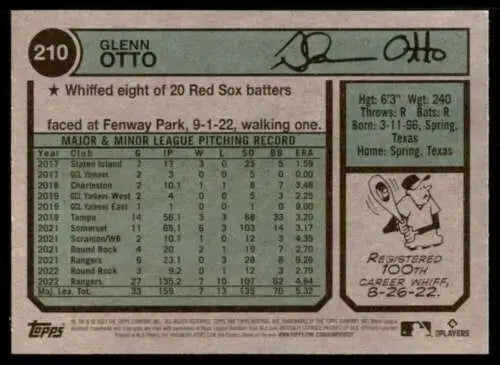 Vintage Topps Heritage baseball card of Glenn Otto with original gloss, NM condition