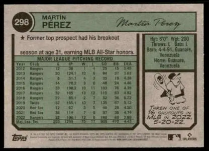 2023 Topps Heritage #298 Martin Perez baseball card with original gloss, NM-MT Rangers