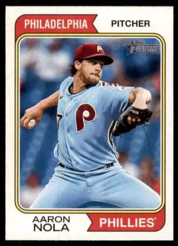 Aaron Nola baseball card 2023 Topps Heritage #300 with original gloss for Phillies fans