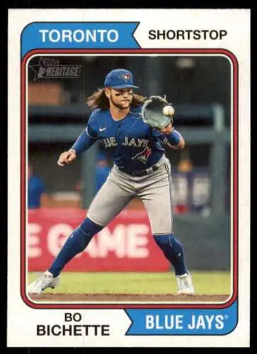 2023 Topps Heritage #360 Bo Bichette baseball card with original gloss for Blue Jays fans