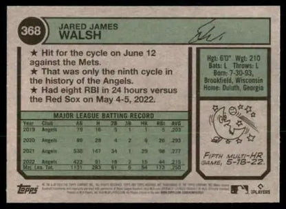 Jared Walsh baseball card back featuring original gloss from 2023 Topps Heritage