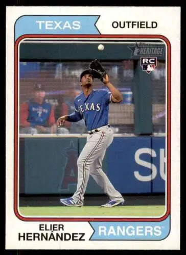 Elier Hernandez catching a ball in blue Texas uniform, 2023 Topps Heritage original gloss