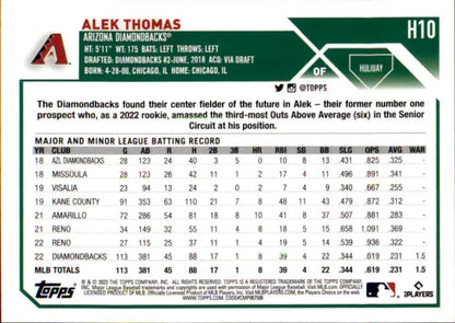 Alek Thomas 2023 Topps Holiday Baseball Card with Arizona Diamondbacks stats