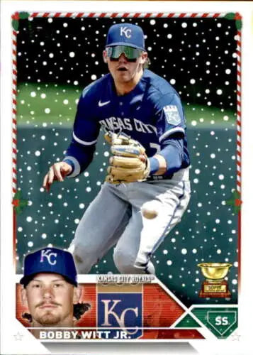 2023 Topps Holiday H102 Bobby Witt Jr. baseball card featuring original gloss design