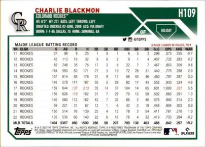 2023 Topps Holiday H109 Charlie Blackmon original gloss baseball card for Rockies fan