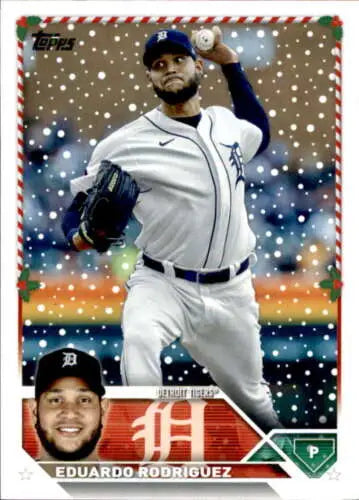 2023 Topps Holiday H115 Eduardo Rodriguez baseball card in original gloss, Tigers