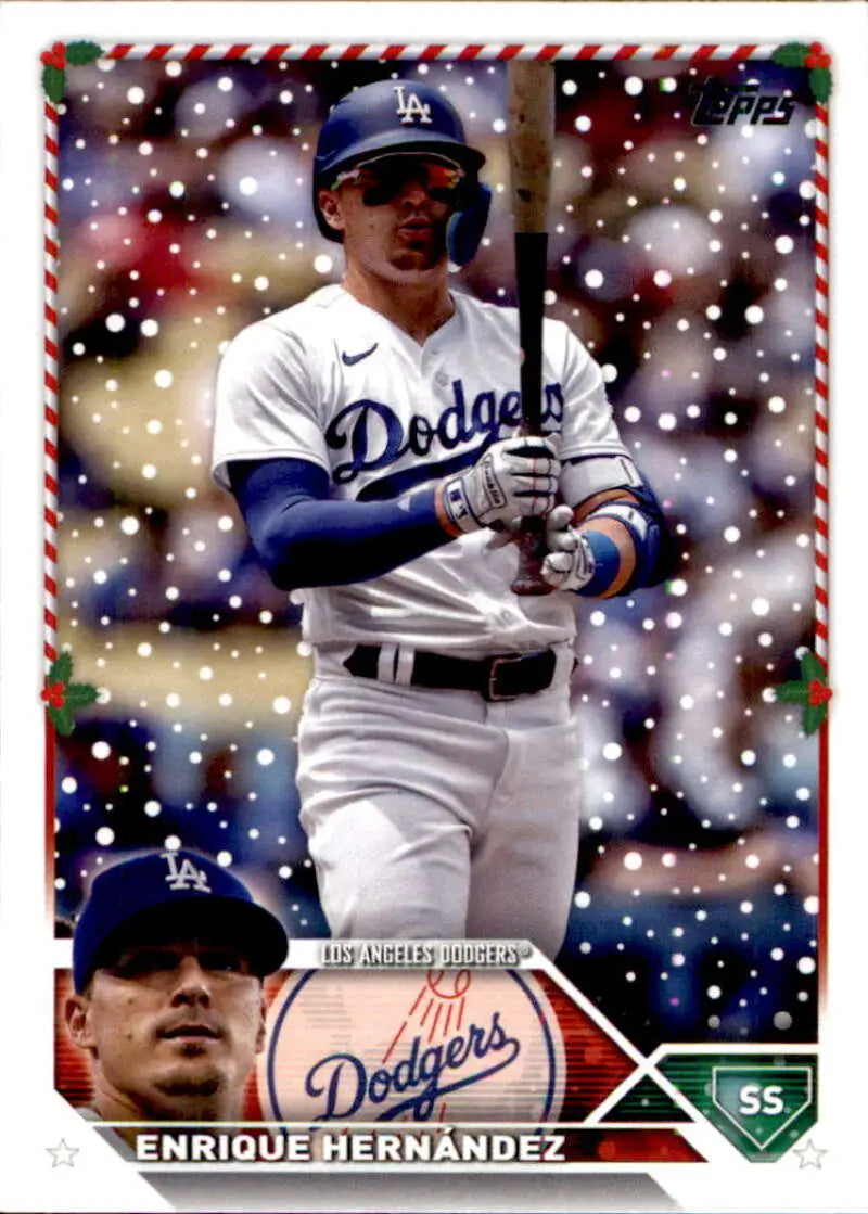 Baseball card of Enrique Hernandez in Los Angeles Dodgers uniform from Topps Holiday