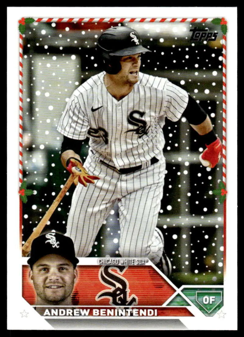 Chicago White Sox Baseball Card of Andrew Benintendi at bat in pinstriped uniform