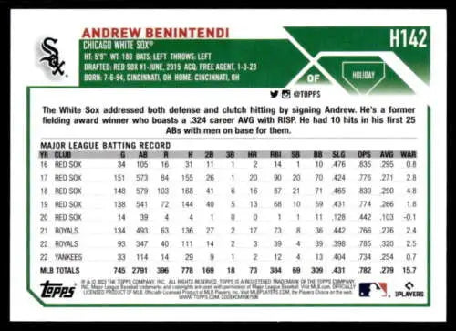 2023 Topps Holiday H142 Andrew Benintendi NM Mint White Sox baseball card original gloss