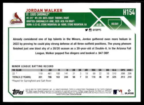 2023 Topps Holiday H154 Jordan Walker NM Near Mint RC Rookie baseball card original gloss