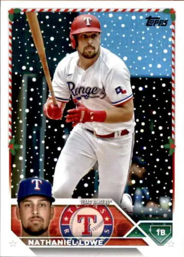 2023 Topps Holiday H165 Nathaniel Lowe baseball card in original gloss, NM condition