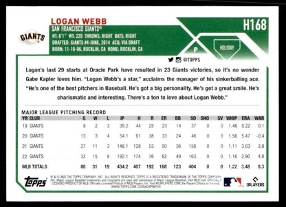 Logan Webb San Francisco Giants baseball card featuring MLB statistics and career details