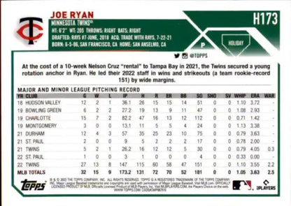 2023 Topps Holiday H173 Joe Ryan baseball card, original gloss, NM Twins collectible