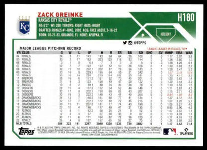 2023 Topps Holiday #H180 Zack Greinke baseball card with original gloss, Royals collectible