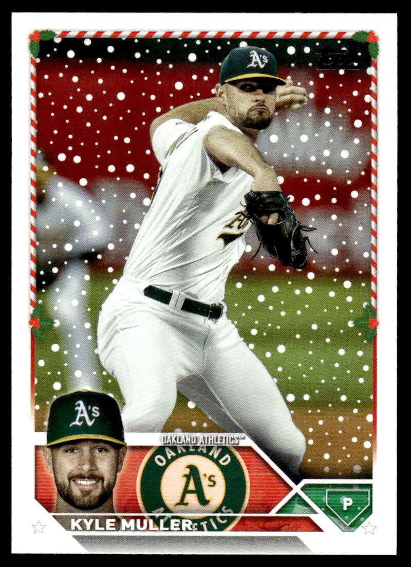 Oakland Athletics Baseball Card of Kyle Muller mid-delivery in white uniform