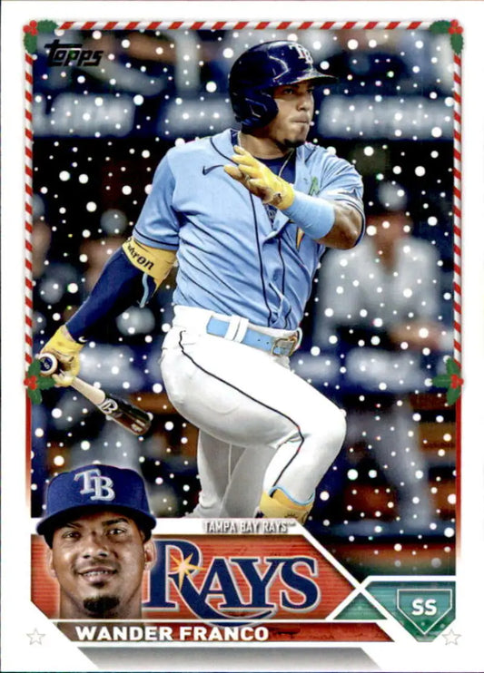 Tampa Bay Rays Wander Franco baseball card at bat in light blue uniform