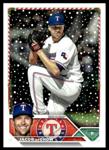 2023 Topps Holiday H197 Jacob deGrom baseball card with original gloss in Near Mint condition