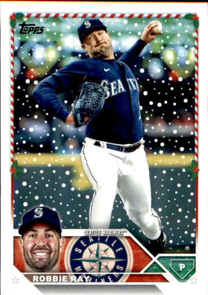 Topps baseball card of Robbie Ray, Seattle Mariners pitcher in mid-throw motion