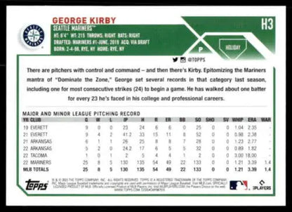 George Kirby baseball card from 2023 Topps Holiday featuring original gloss design