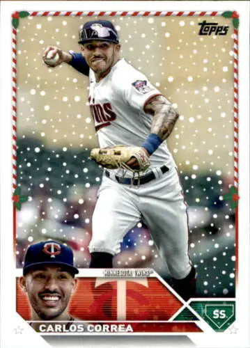 2023 Topps Holiday H36 Carlos Correa baseball card in original gloss, Near Mint condition