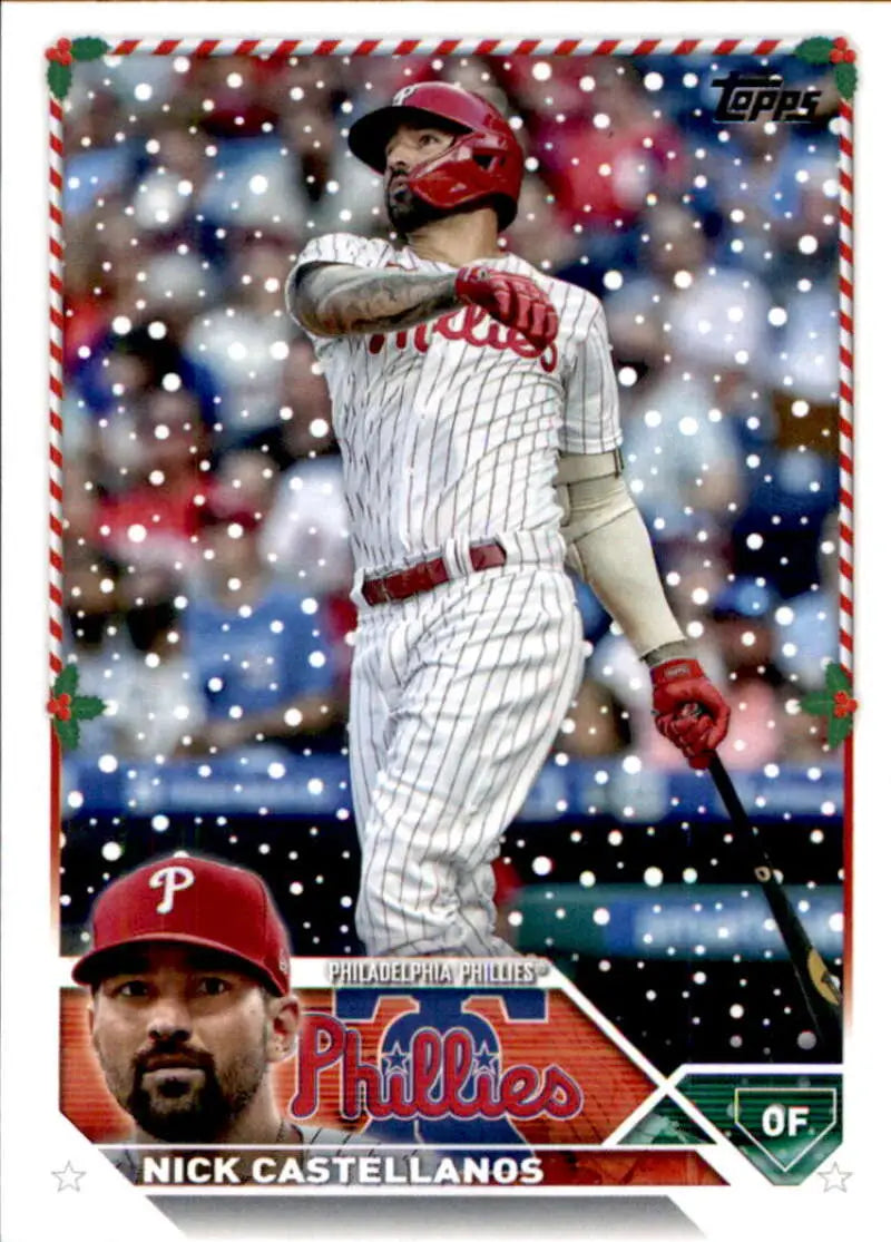 Baseball card of Nick Castellanos in Phillies uniform from Topps Holiday collection