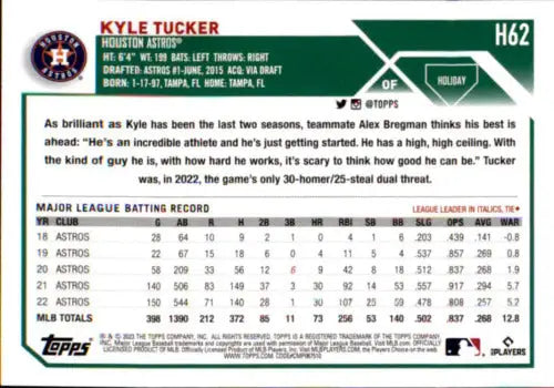 2023 Topps Holiday H62 Kyle Tucker baseball card in near mint condition with original gloss