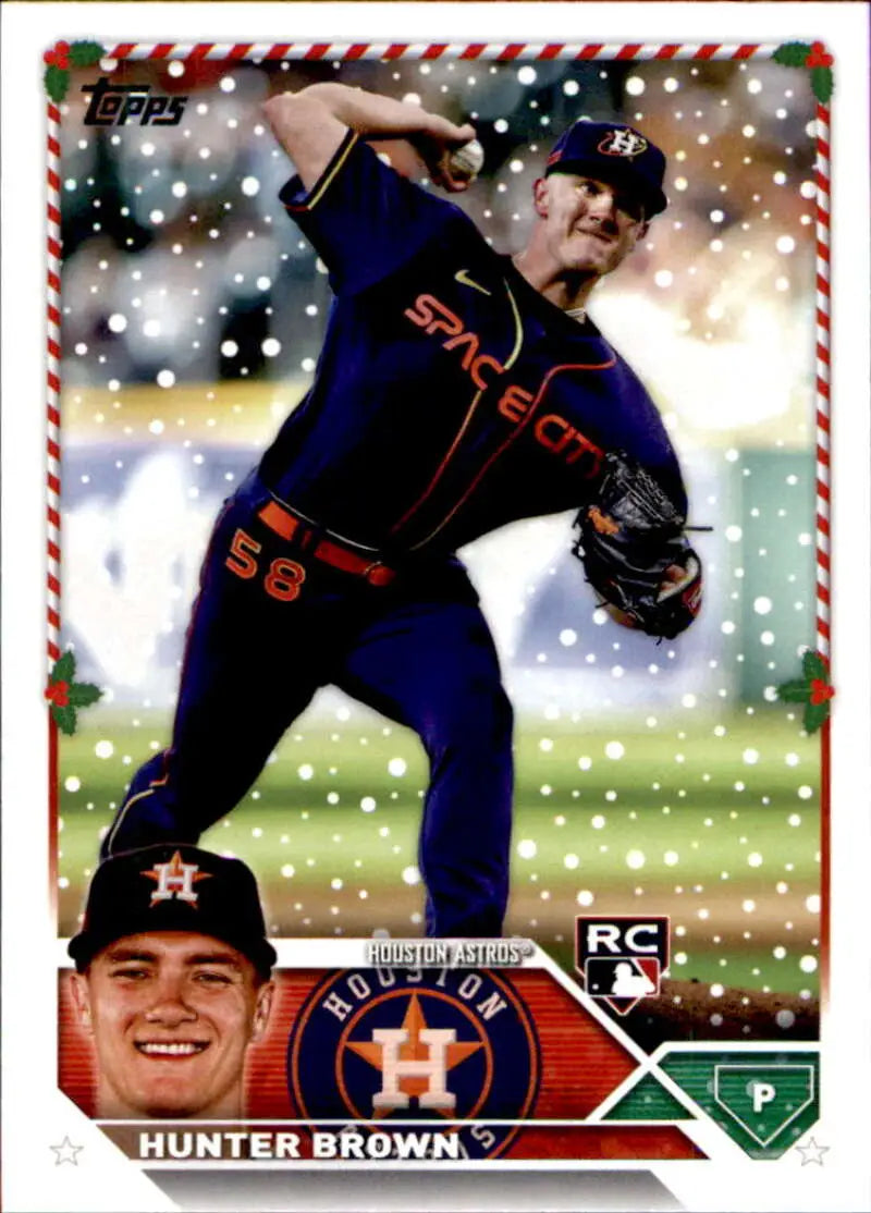 Topps Holiday Hunter Brown Houston Astros rookie card in navy blue uniform