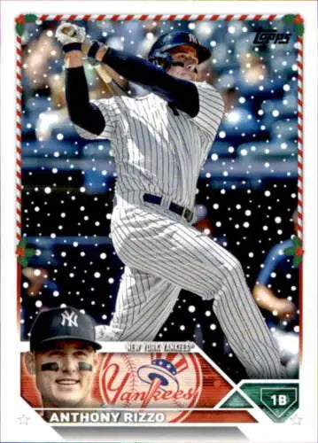 2023 Topps Holiday H87 Anthony Rizzo baseball card with snow effects and original gloss