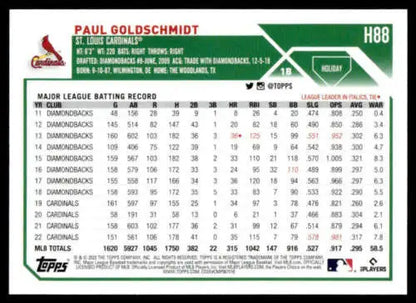 2023 Topps Holiday H88 Paul Goldschmidt Baseball card with Cardinals batting statistics