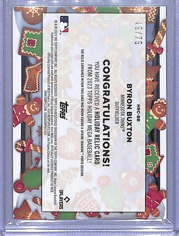 Trading card featuring Byron Buxton with gingerbread cookie border from Topps Holiday Holiday