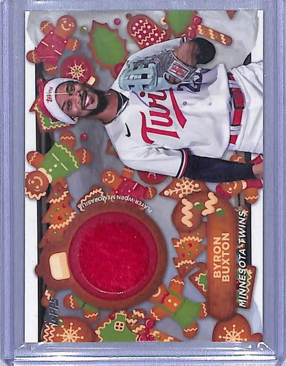 Byron Buxton Baseball card with gingerbread border from Topps Holiday Holiday Relics