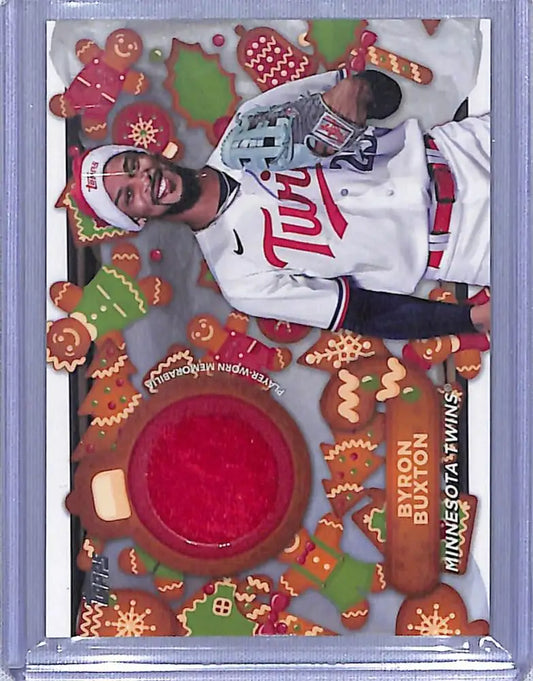 Byron Buxton Baseball card with gingerbread border from Topps Holiday Holiday Relics