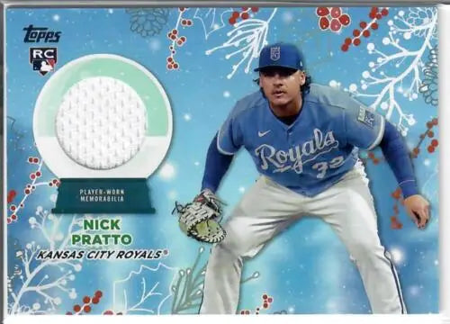 Baseball card of Nick Pratto from 2023 Topps Holiday Relics Mint Mem Royals