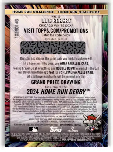 Baseball card featuring Topps Home Run Challenge promotion for Luis Robert, White Sox