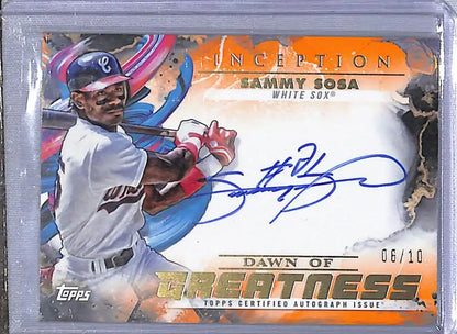 Sammy Sosa autographed baseball card from 2023 Topps Inception Chicago White Sox collection